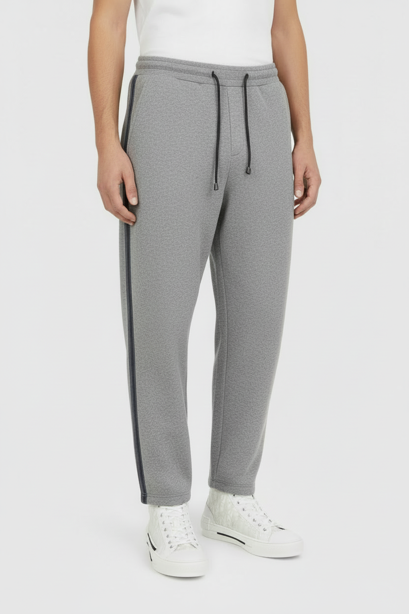 Grey Luxury Wool Relax Track Trouser - wider leg draping over trainer